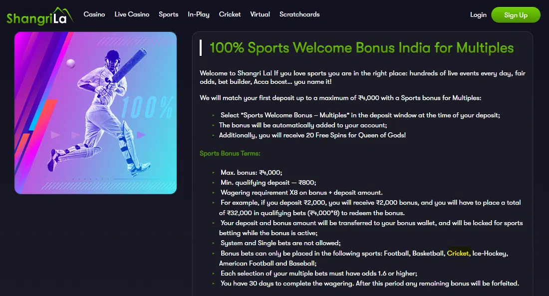 Shangri La Betting India Free Bet
