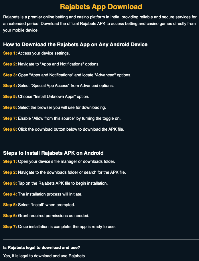 Install rajabets app